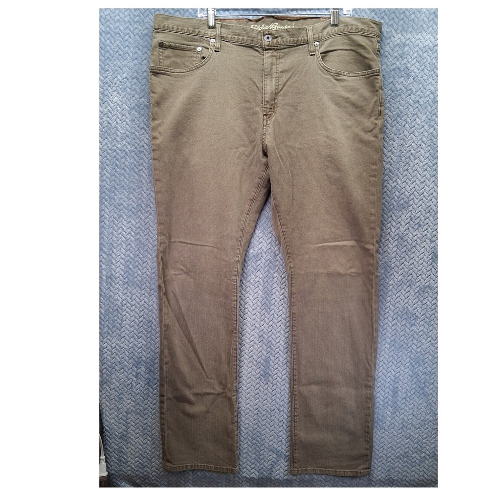 Eddie Bauer Mens Straight Fit Jeans Pants Khaki Green 40x34 Stretch Cotton
